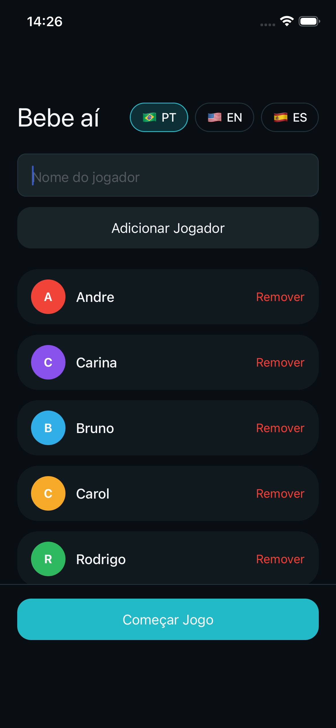 Adicione os jogadores